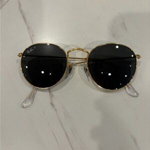 Ray-Ban Gold Round Frame Sunglasses with Black Lenses